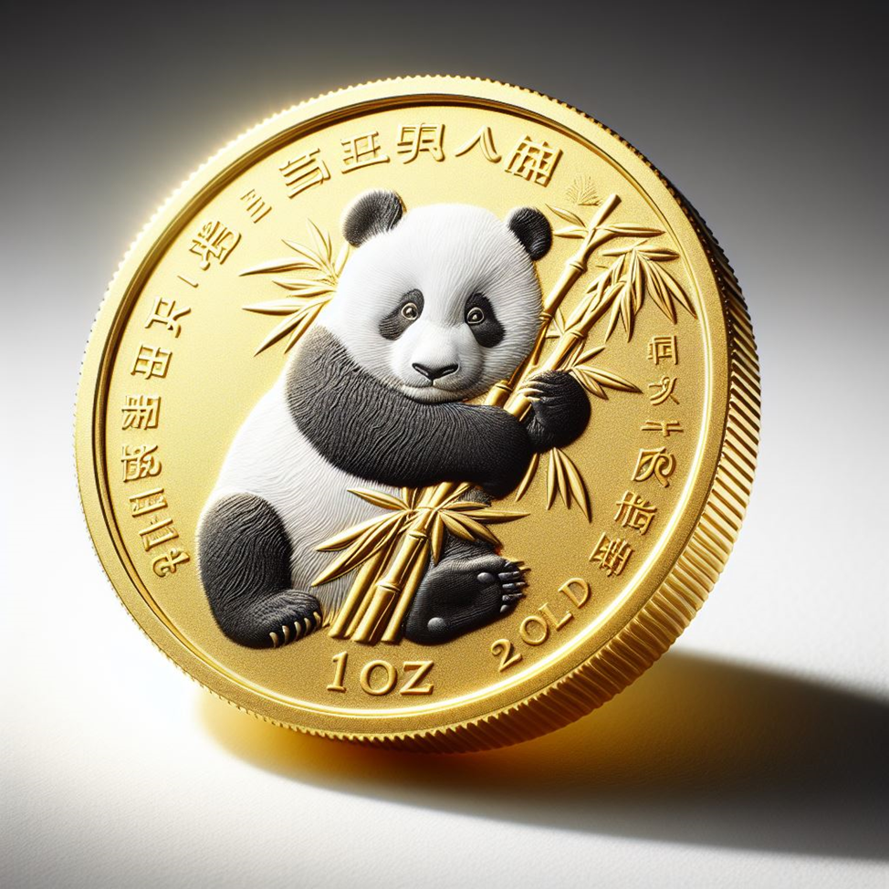 Китайская золотая монета Панда фото